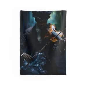 Violinist in Dark Room Wall Tapestry