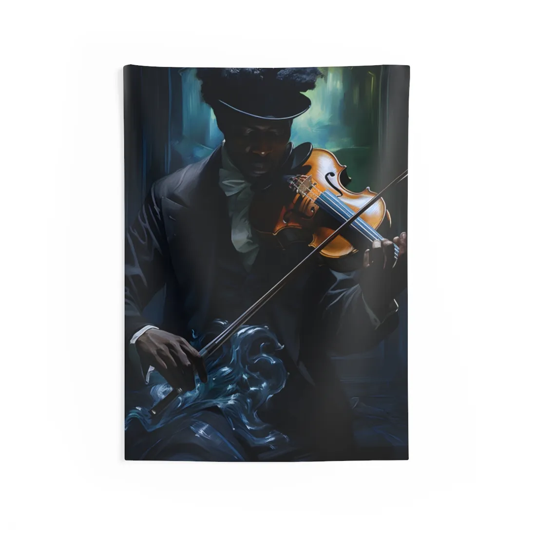 Mysterious Musician in Concentration: Portrait with Violin - Wall Tapestry