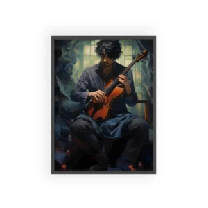 Man Playing Violin by Window Framed Poster