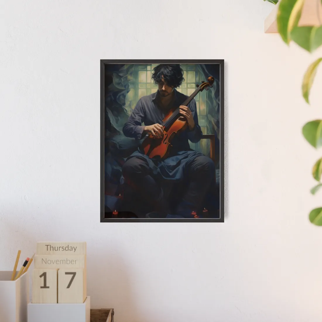 Mysterious Musician: Intimate Guitar Portrait - Framed Poster