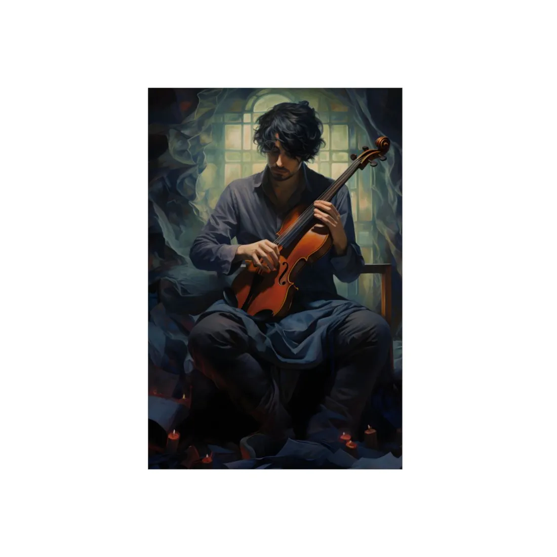 Mysterious Musician: Intimate Guitar Portrait - Metal Poster