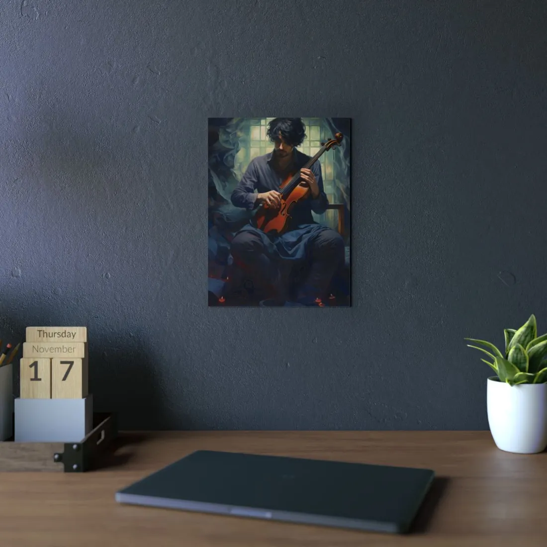 Mysterious Musician: Intimate Guitar Portrait - Metal Poster