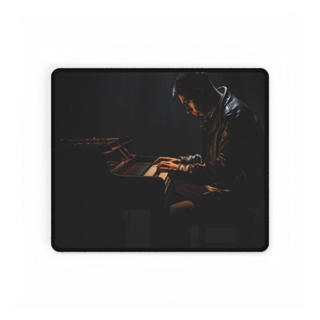Mysterious Musician Piano Portrait: Intimate Formal Artwork - Desk Mat