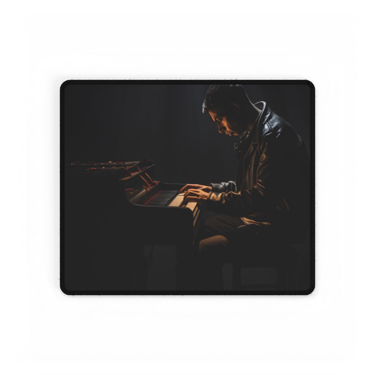 Mysterious Musician Piano Portrait: Intimate Formal Artwork - Desk Mat
