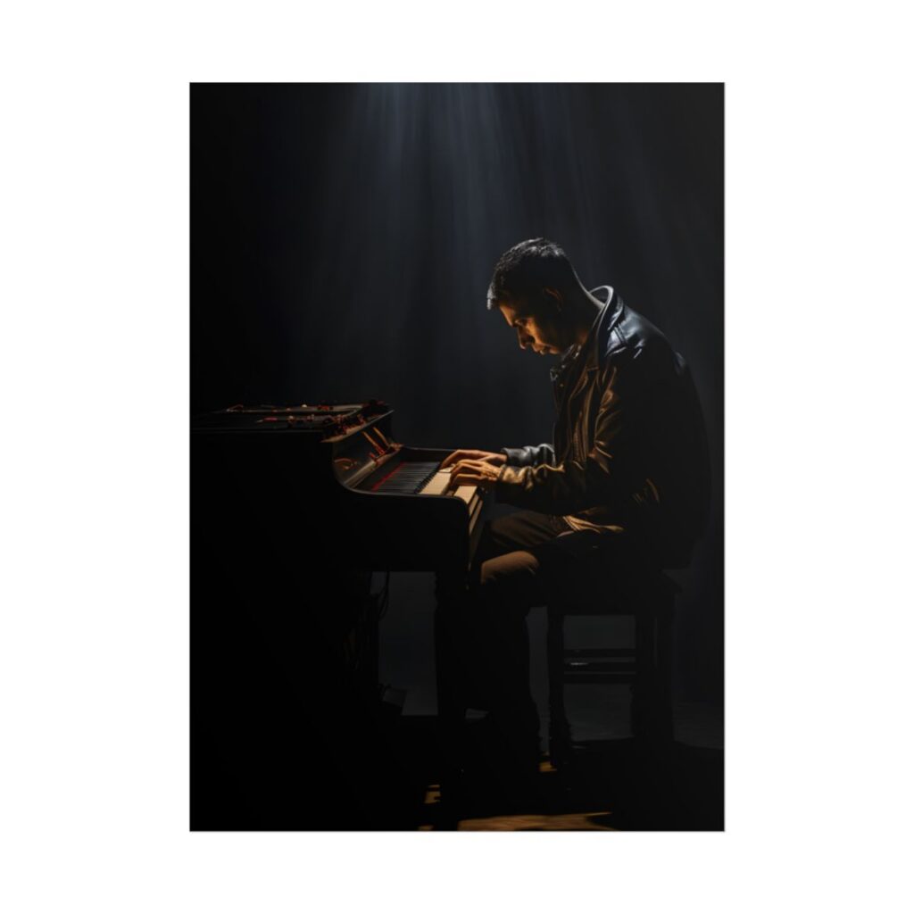 Mysterious Musician Piano Portrait: Intimate Formal Artwork - Poster