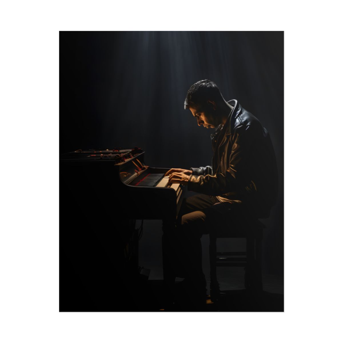 Mysterious Musician Piano Portrait: Intimate Formal Artwork - Poster
