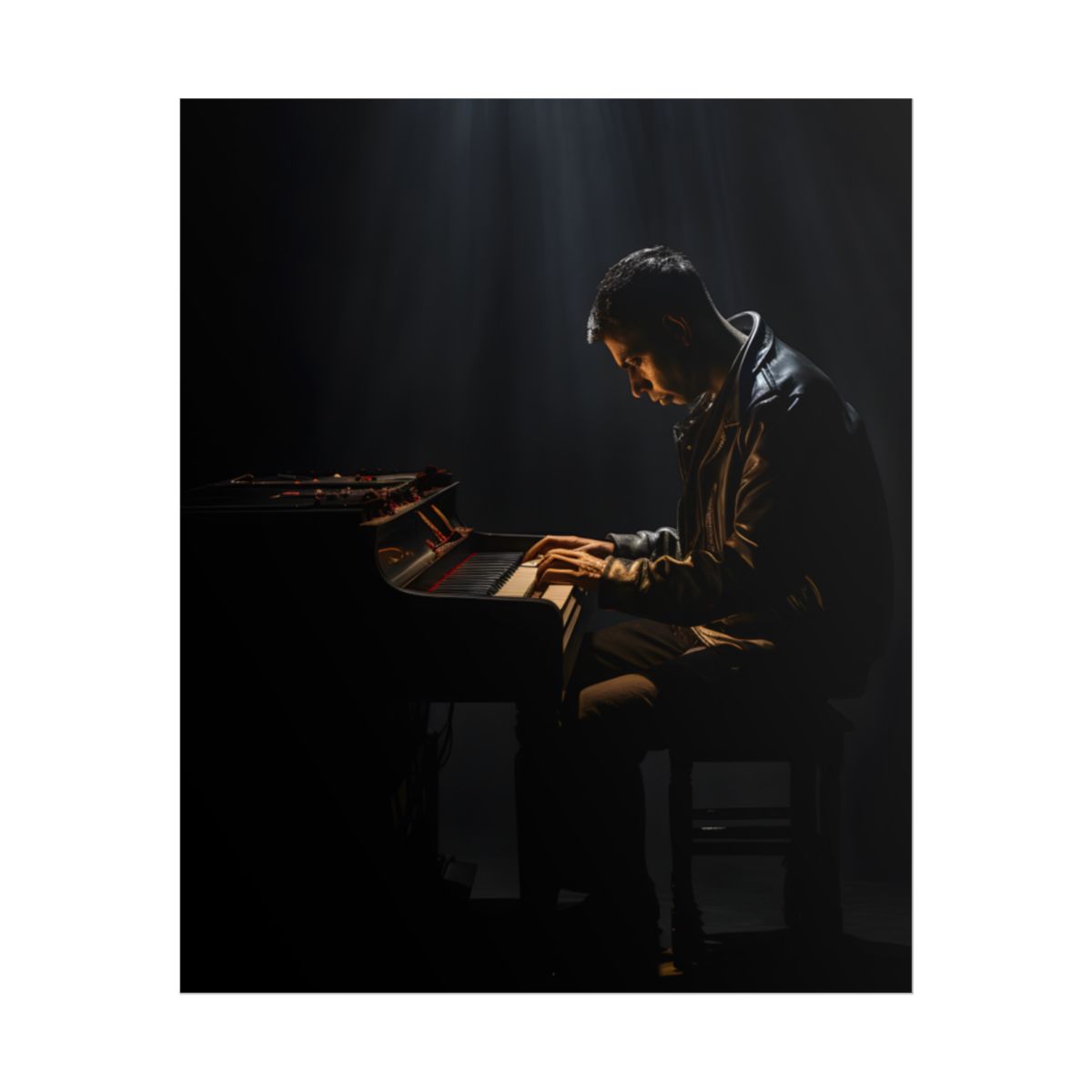 Mysterious Musician Piano Portrait: Intimate Formal Artwork - Poster