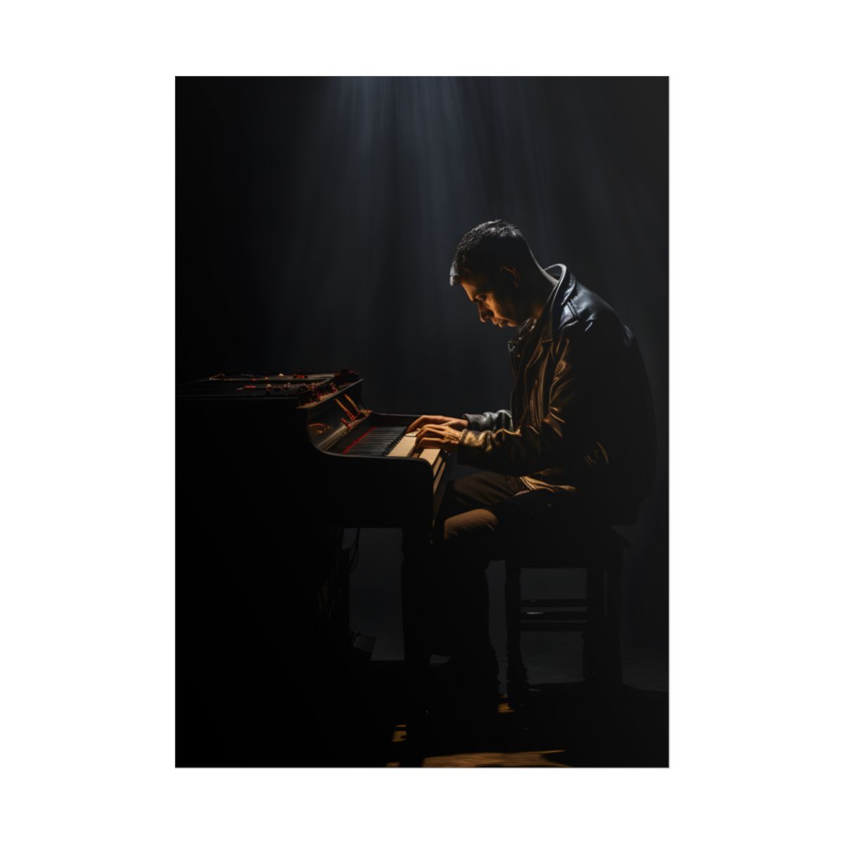 Mysterious Musician Piano Portrait: Intimate Formal Artwork - Poster