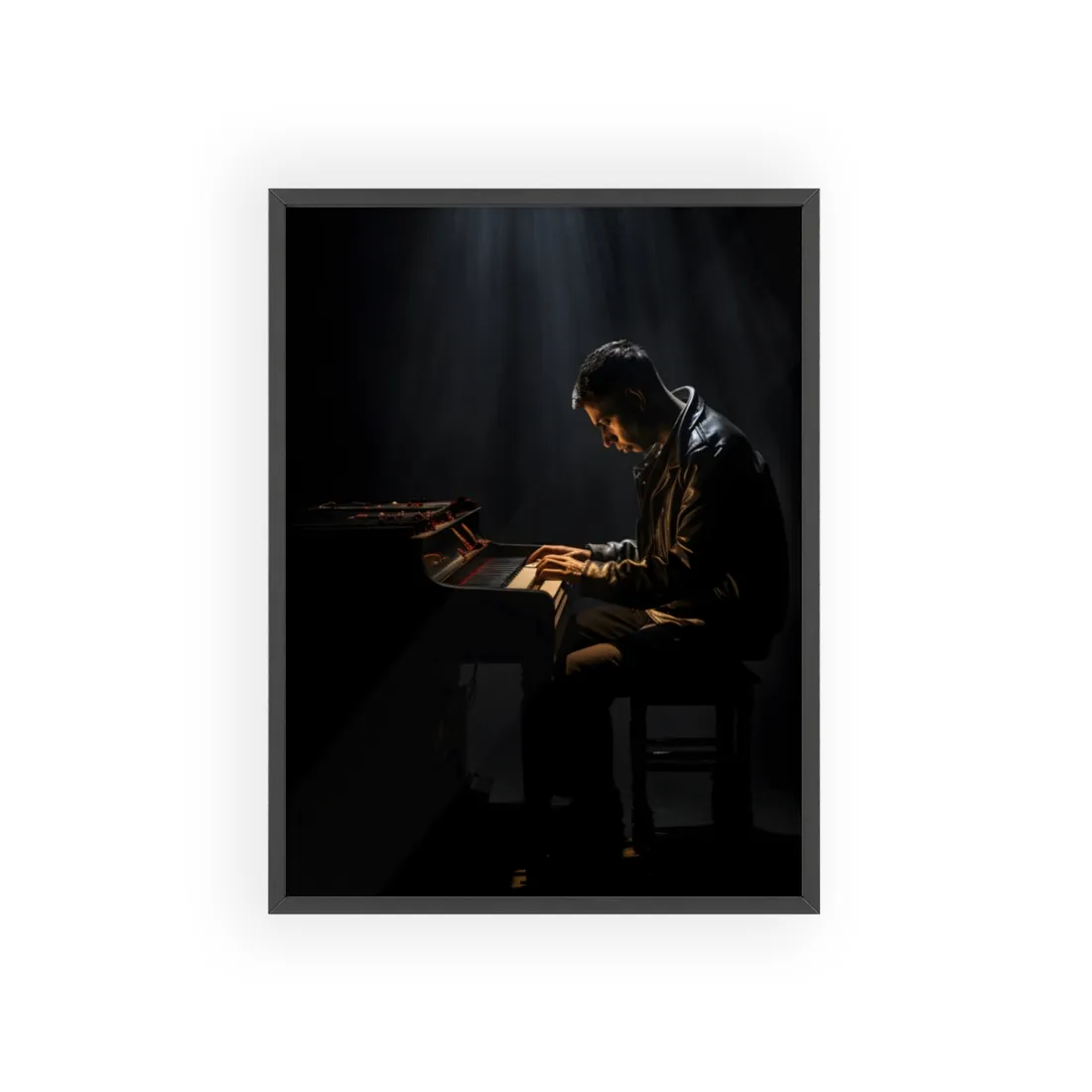 Mysterious Musician Piano Portrait: Intimate Formal - Framed Poster