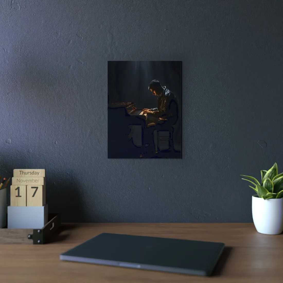 Mysterious Musician Piano Portrait: Intimate Formal - Metal Poster