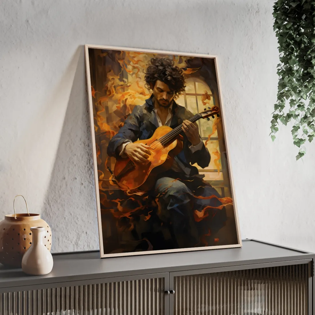 Mysterious Musician Portrait: A Thoughtful - Framed Poster