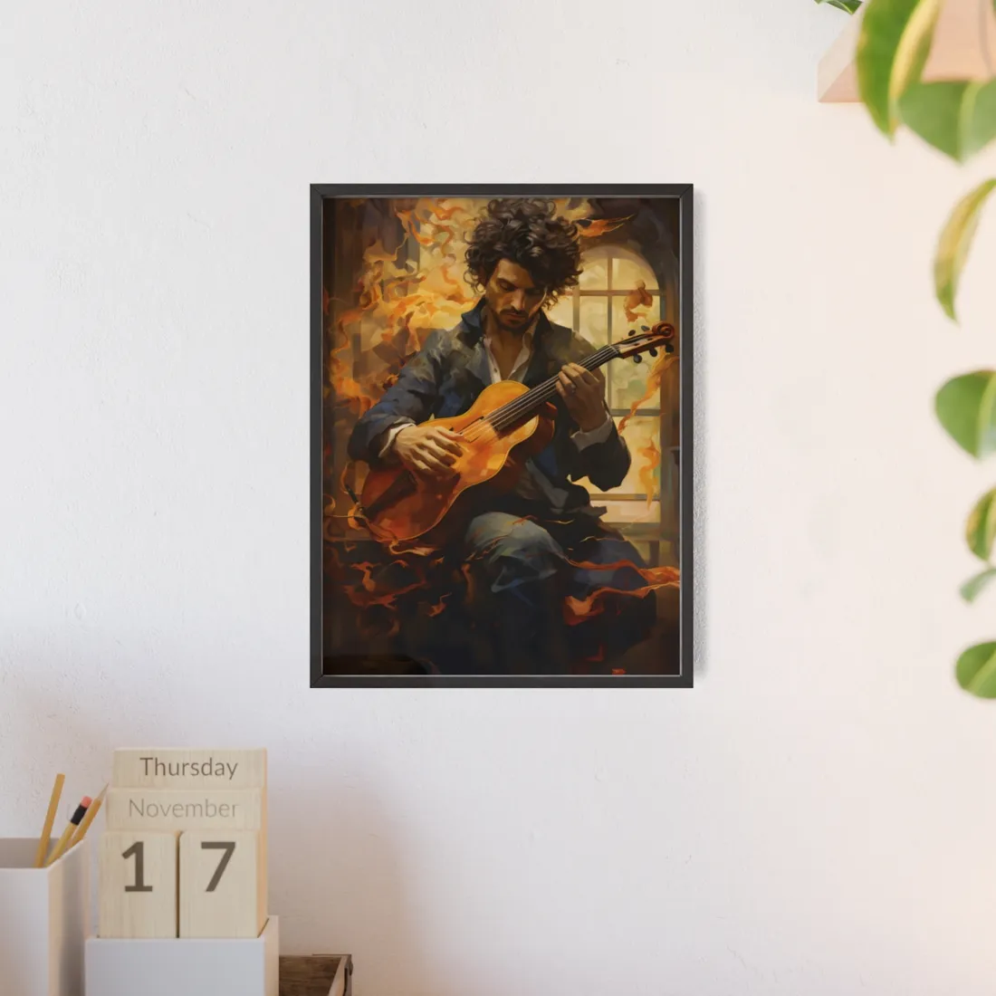 Mysterious Musician Portrait: A Thoughtful - Framed Poster