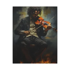 Violinist Playing by Glowing Embers Canvas Print