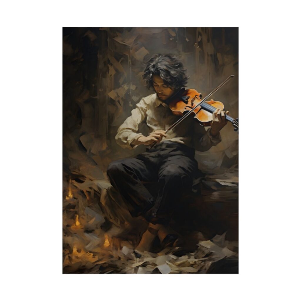 Mysterious Musician Portrait: Classical Instrumental Artwork - Poster