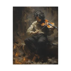 Violinist Playing Among Embers Canvas Print