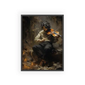 Violinist Playing Among Embers Framed Poster