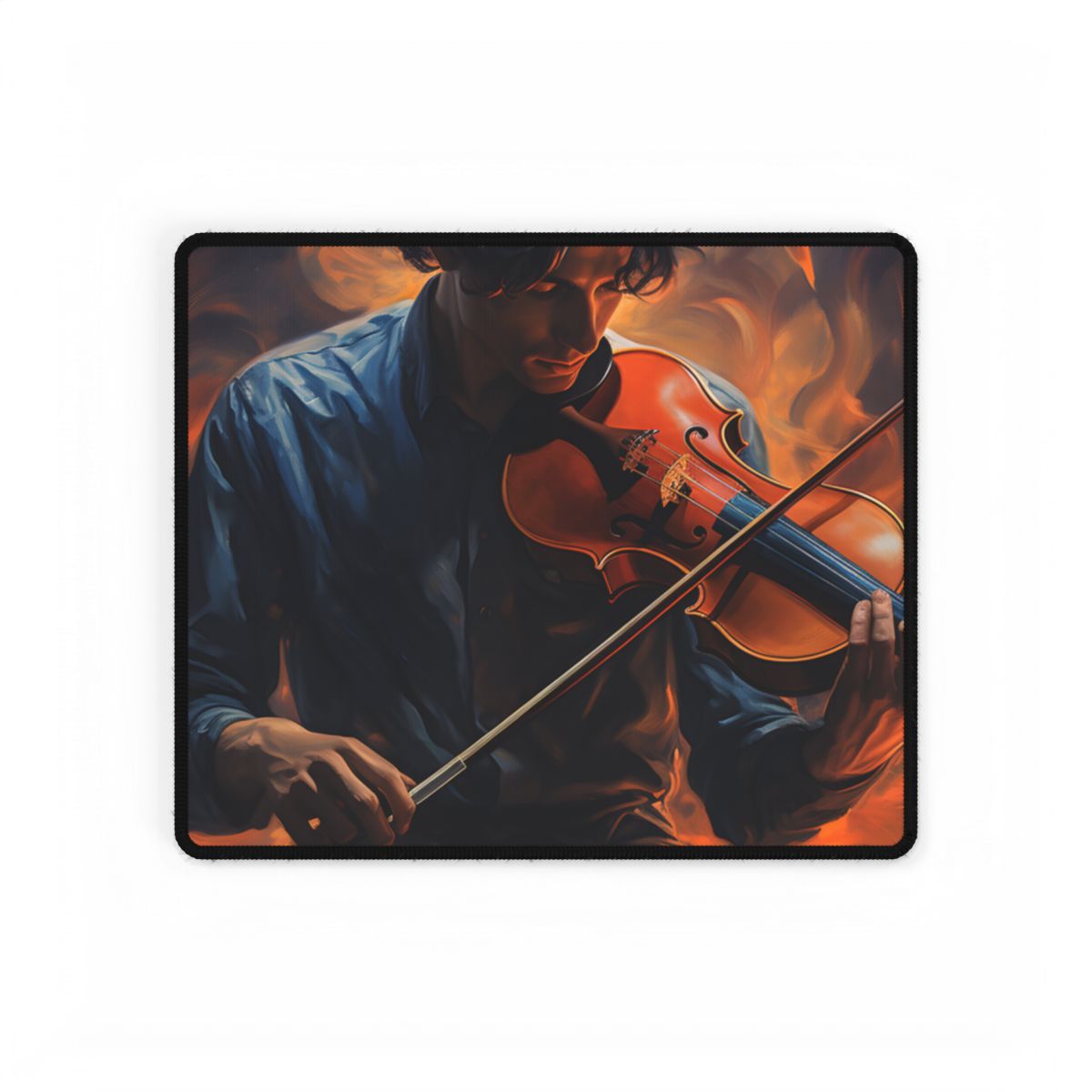 Mysterious Musician Portrait: Enigmatic Eyes Artwork - Desk Mat
