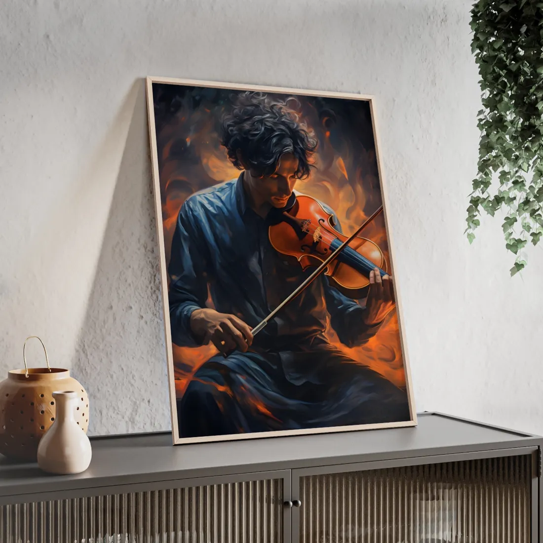 Mysterious Musician Portrait: Enigmatic Eyes - Framed Poster