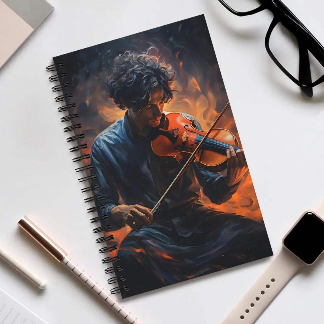 Mysterious Musician Portrait: Enigmatic Eyes - Spiral Notebook