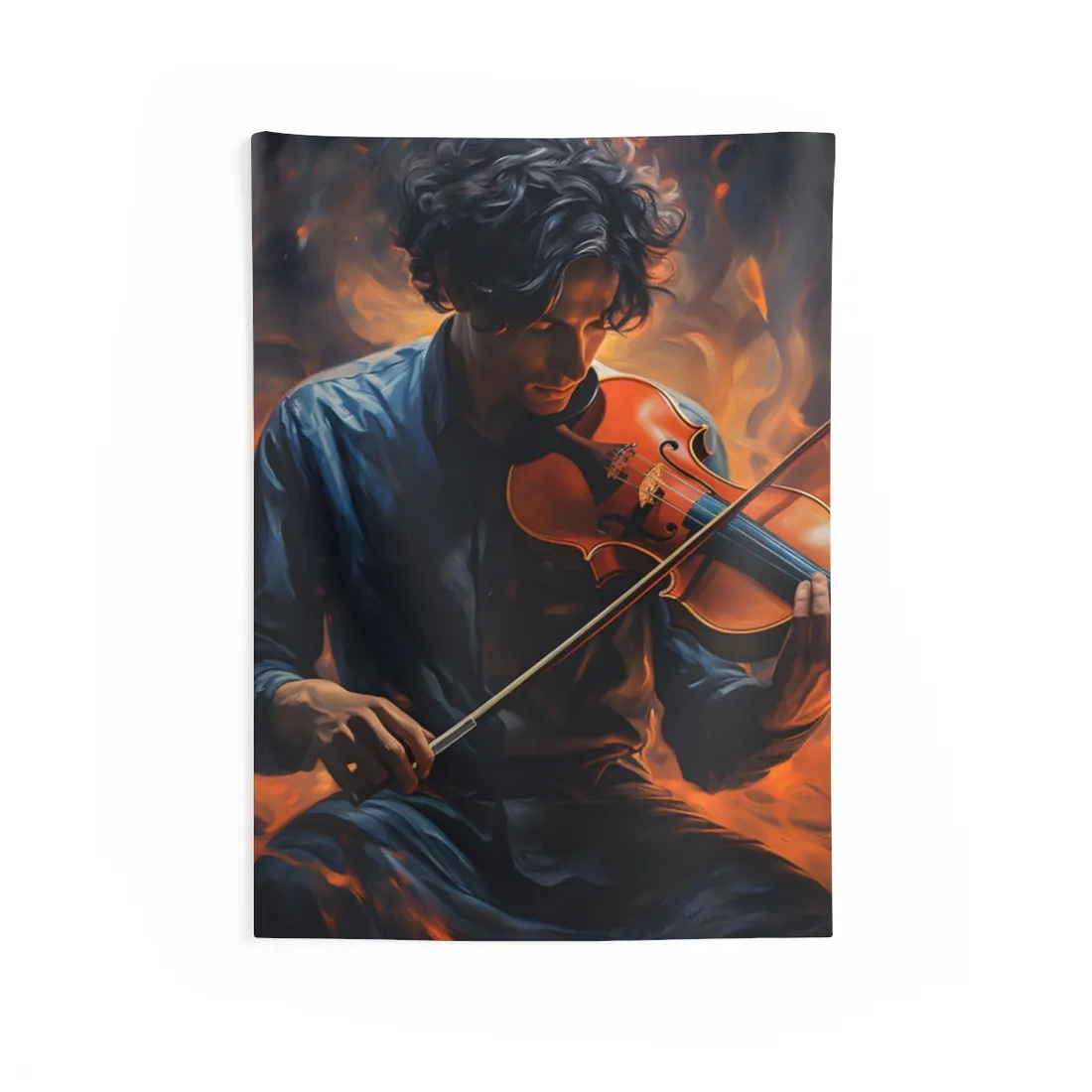 Mysterious Musician Portrait: Enigmatic Eyes - Wall Tapestry