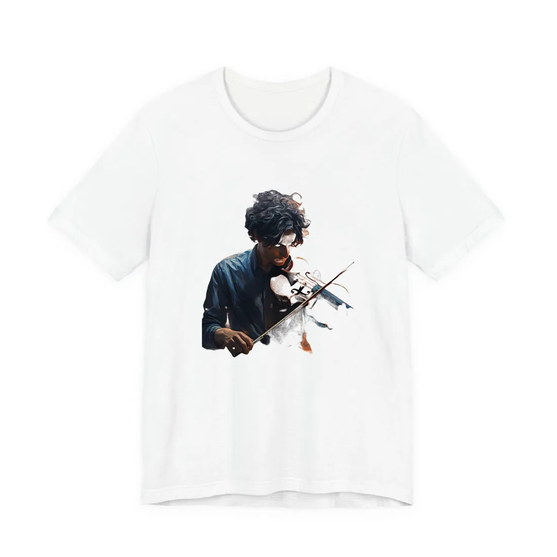 Mysterious Musician Portrait: Enigmatic Eyes - T-Shirt (White)