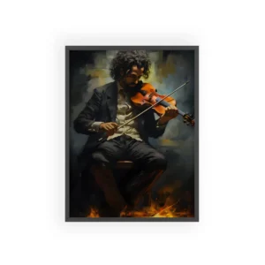 Violinist Playing by Glowing Embers Framed Poster