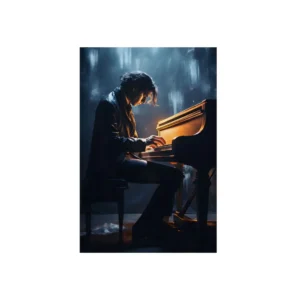 Pianist Playing Grand Piano Metal Poster