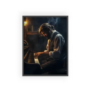 Man Playing Upright Piano Framed Poster
