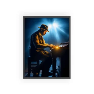 Pianist Playing Under Stage Light Framed Poster