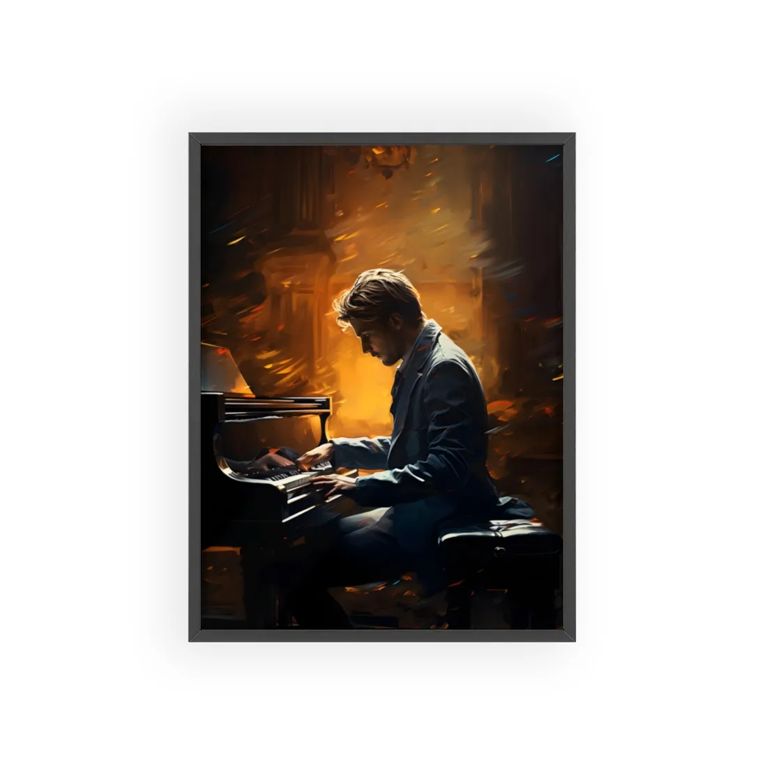 Mysterious Piano Portrait: A Dramatic Musical Masterpiece - Framed Poster