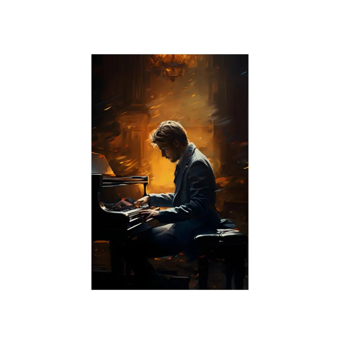 Mysterious Piano Portrait: A Dramatic Musical Masterpiece - Metal Poster