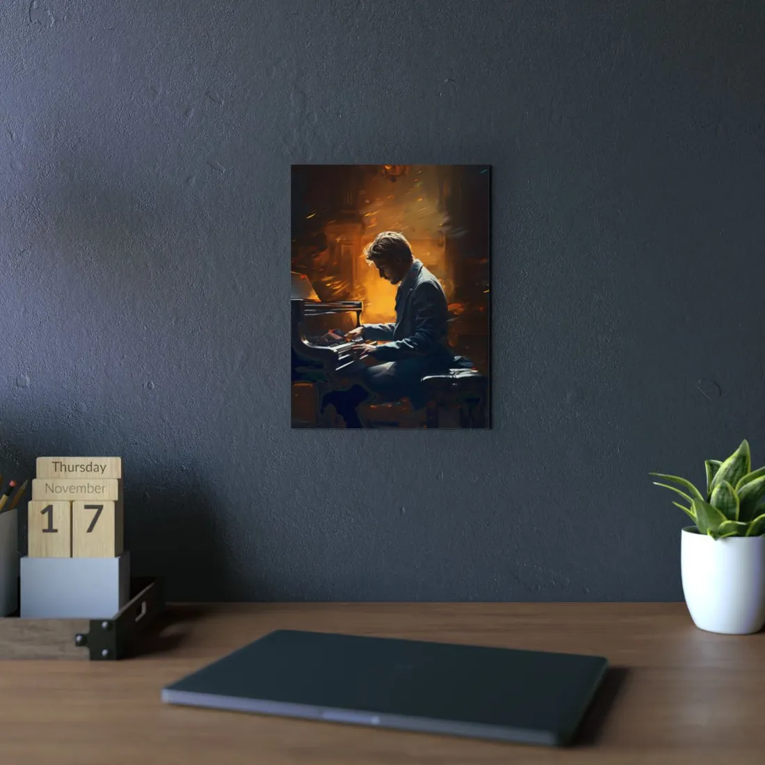 Mysterious Piano Portrait: A Dramatic Musical Masterpiece - Metal Poster