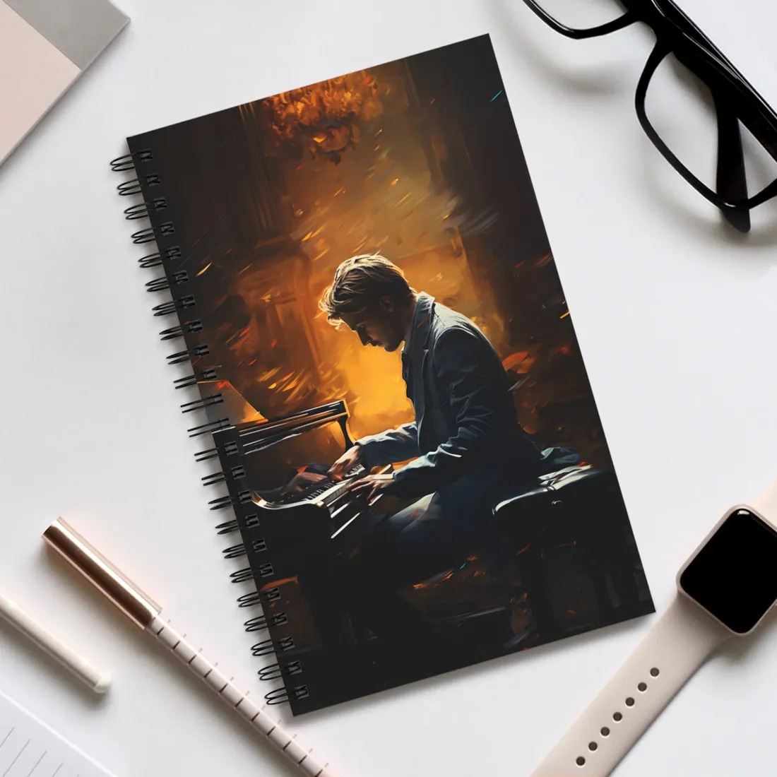 Mysterious Piano Portrait: A Dramatic Musical Masterpiece - Spiral Notebook