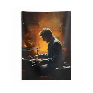 Man Playing Grand Piano Wall Tapestry