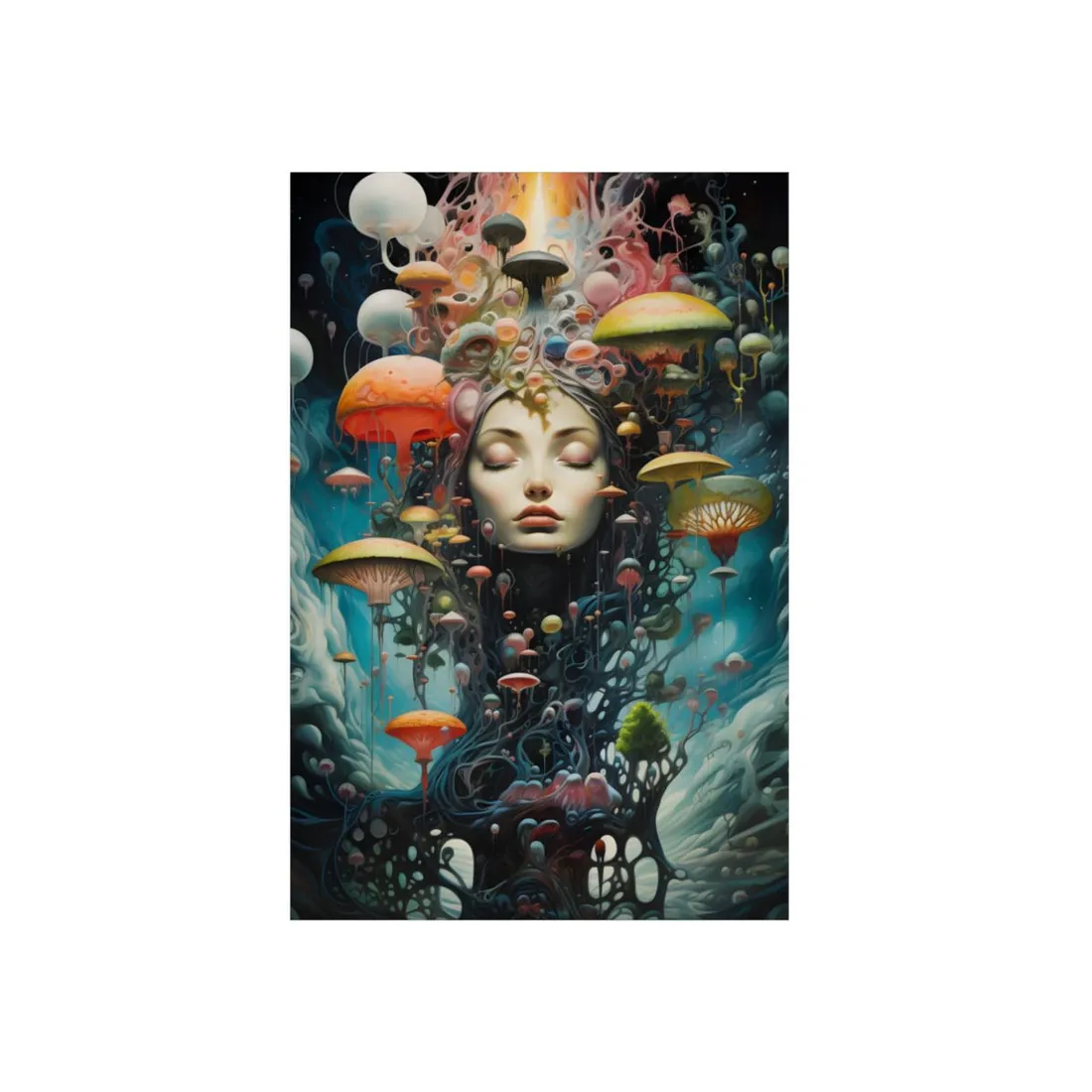Mystic Mushroom Portrait: Fantastical Face Art - Metal Poster