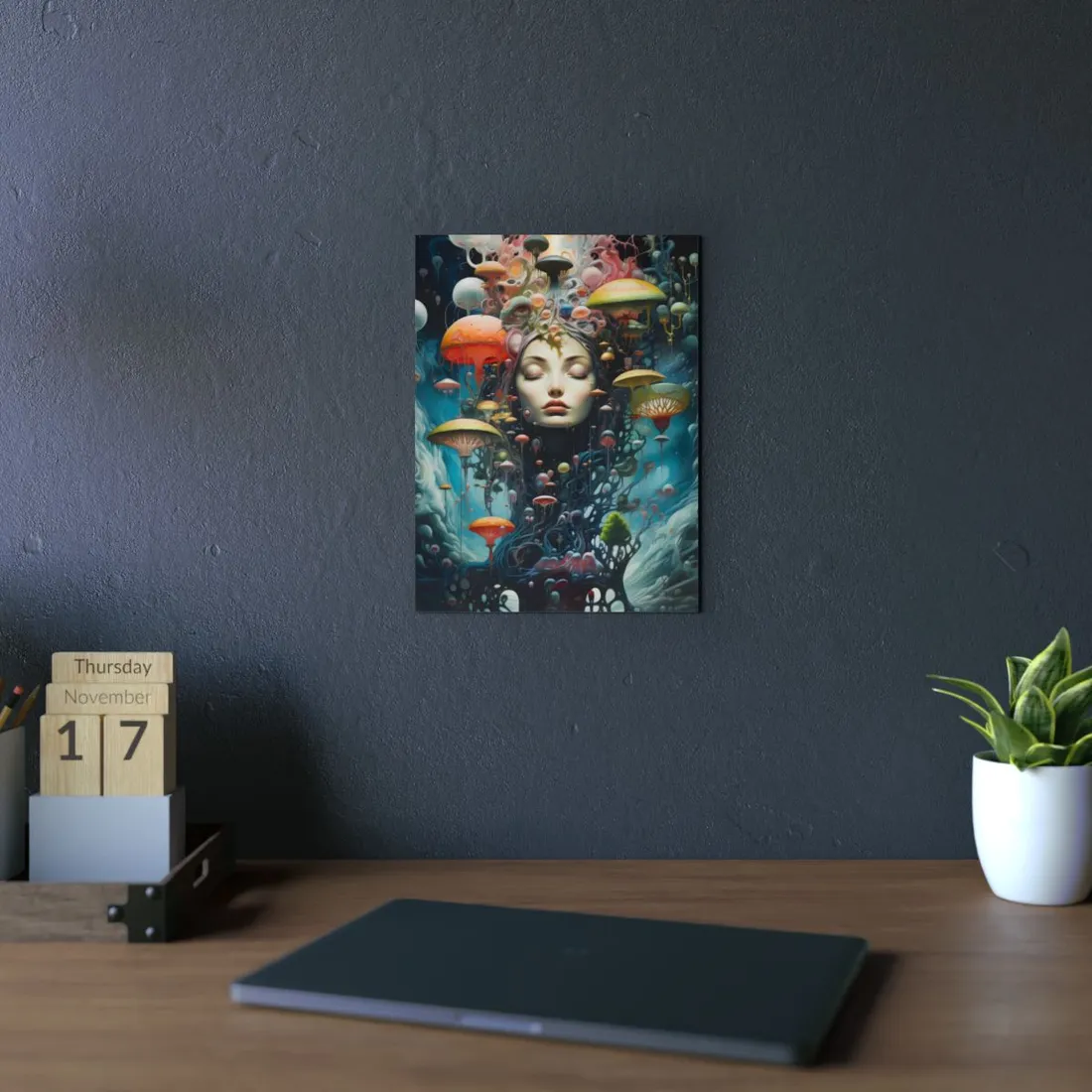 Mystic Mushroom Portrait: Fantastical Face Art - Metal Poster