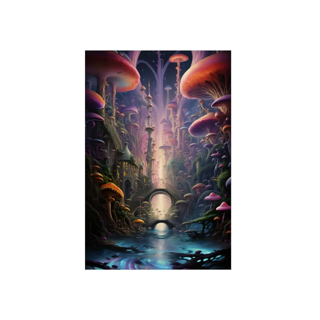Mystic Mushroom Village: Fantasy Fungal Forest - Metal Poster