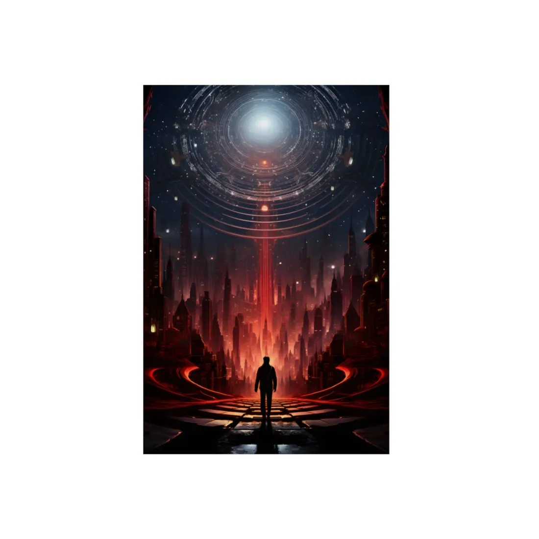 Mystic Red Portal: Glowing Vortex of Light - Metal Poster