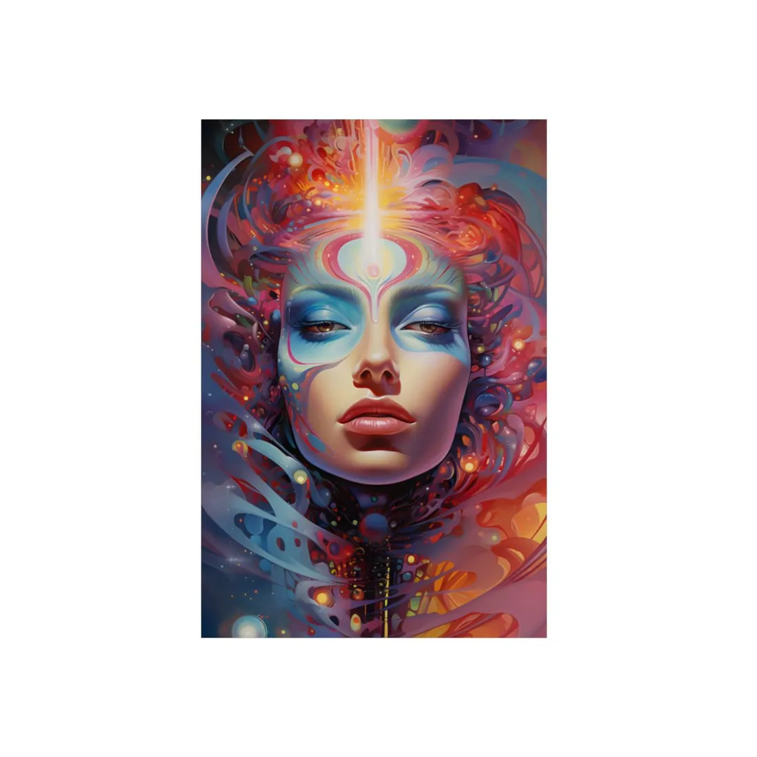 Mystic Third Eye Portrait: Colorful Fantasy Face Art - Metal Poster
