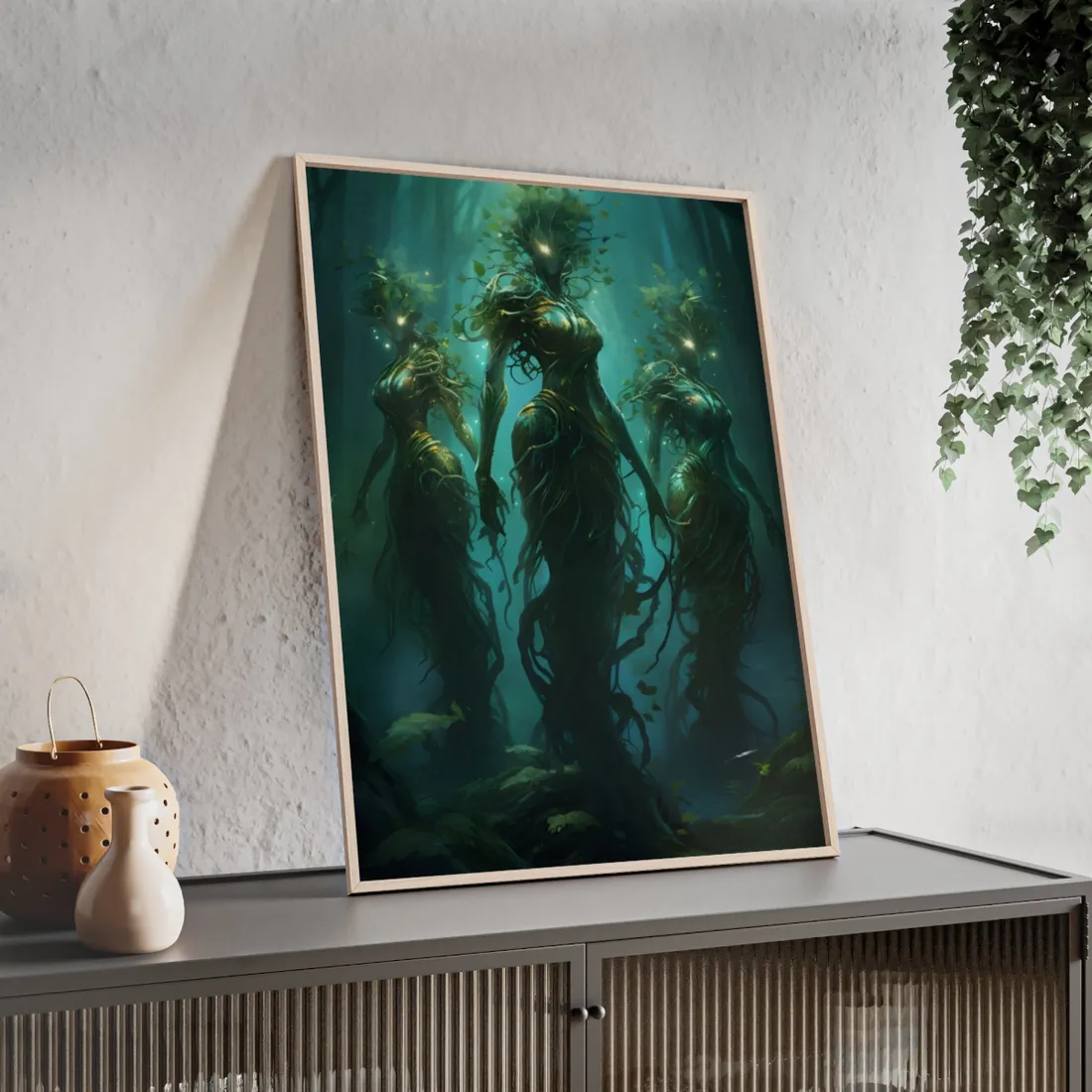 Mystical Forest Ancient Tree: Serene Nature Art - Framed Poster