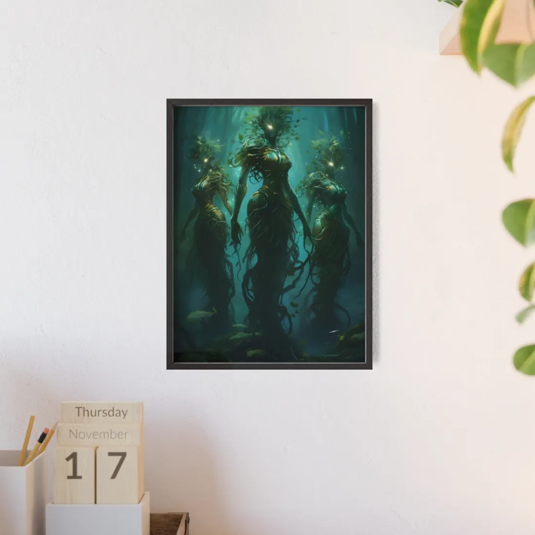 Mystical Forest Ancient Tree: Serene Nature Art - Framed Poster
