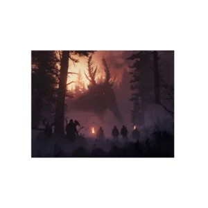 Hunters Facing a Forest Monster Metal Poster
