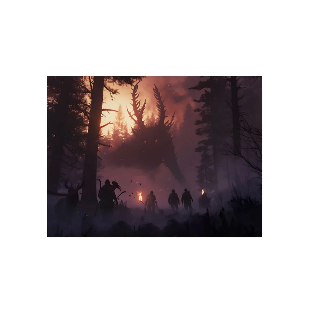Mystical Forest Encounter: Giant Antlered Beast in the Woods - Metal Poster