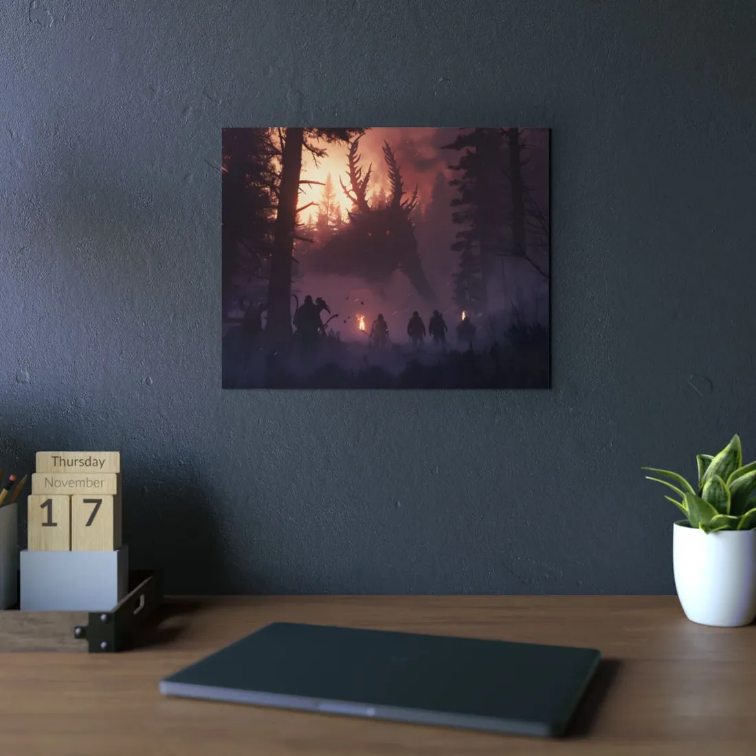 Mystical Forest Encounter: Giant Antlered Beast in the Woods - Metal Poster