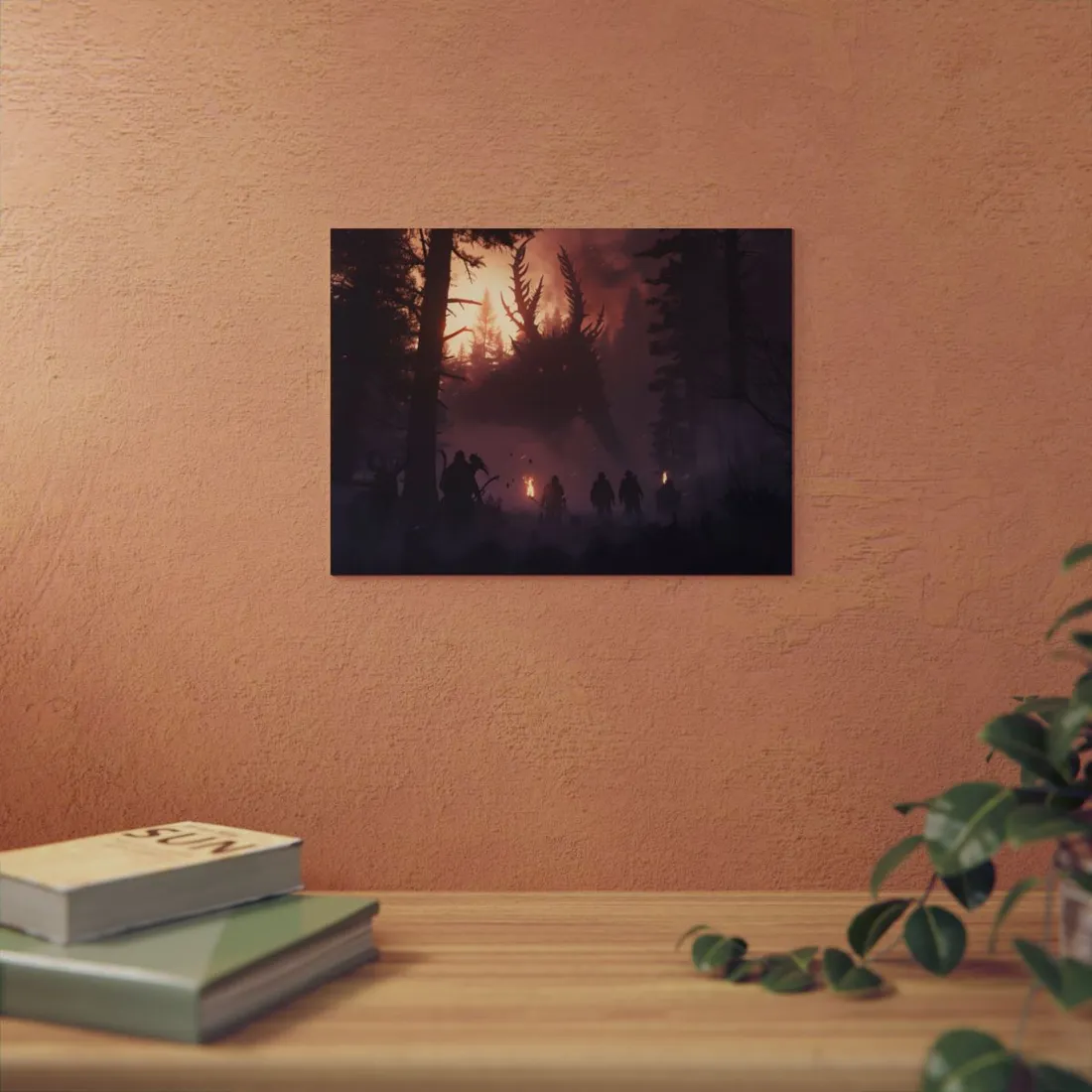 Mystical Forest Encounter: Giant Antlered Beast in the Woods - Metal Poster