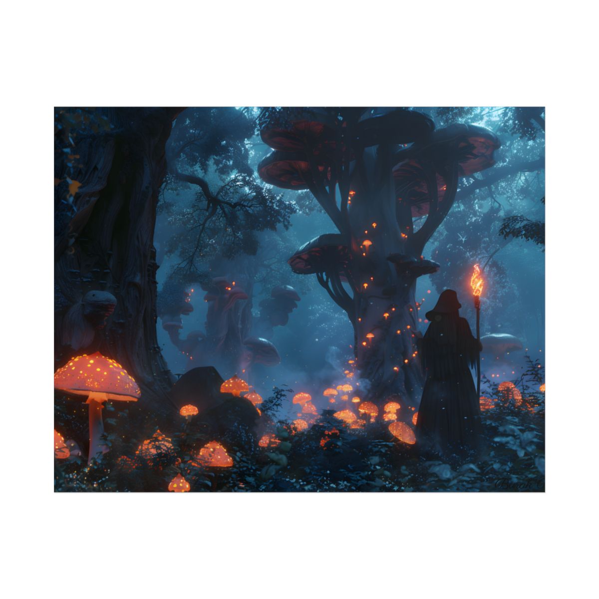 Mystical Forest Encounter: Vibrant Witch Artwork - Poster