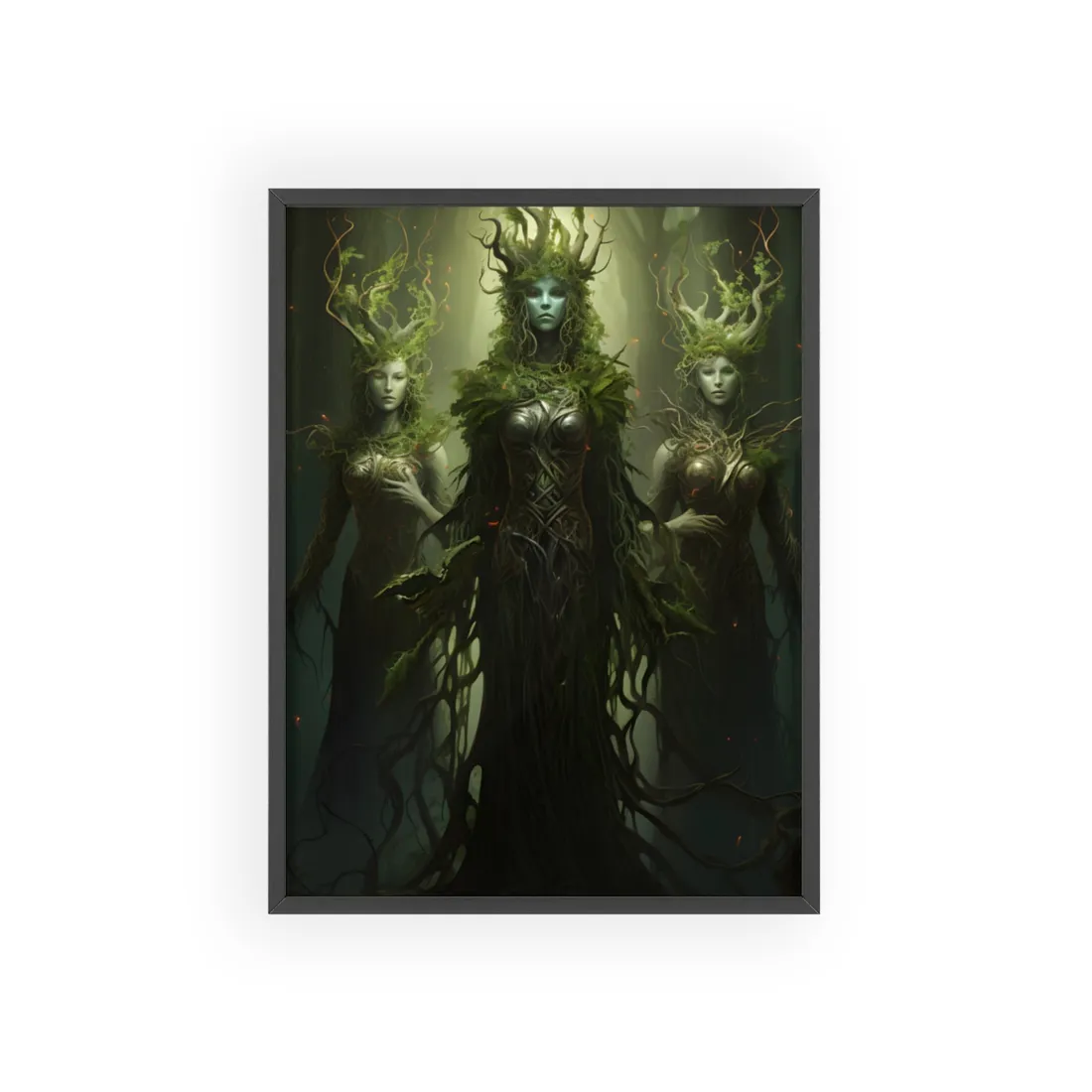 Mystical Forest Guardians: Ancient Tree Spirits Digital Art - Framed Poster
