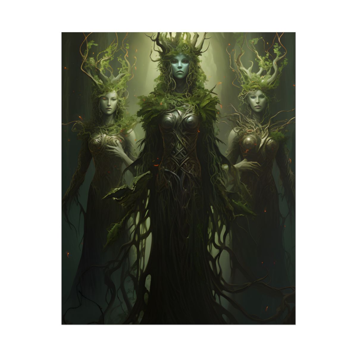 Mystical Forest Guardians: Ancient Tree Spirits Digital Art - Poster