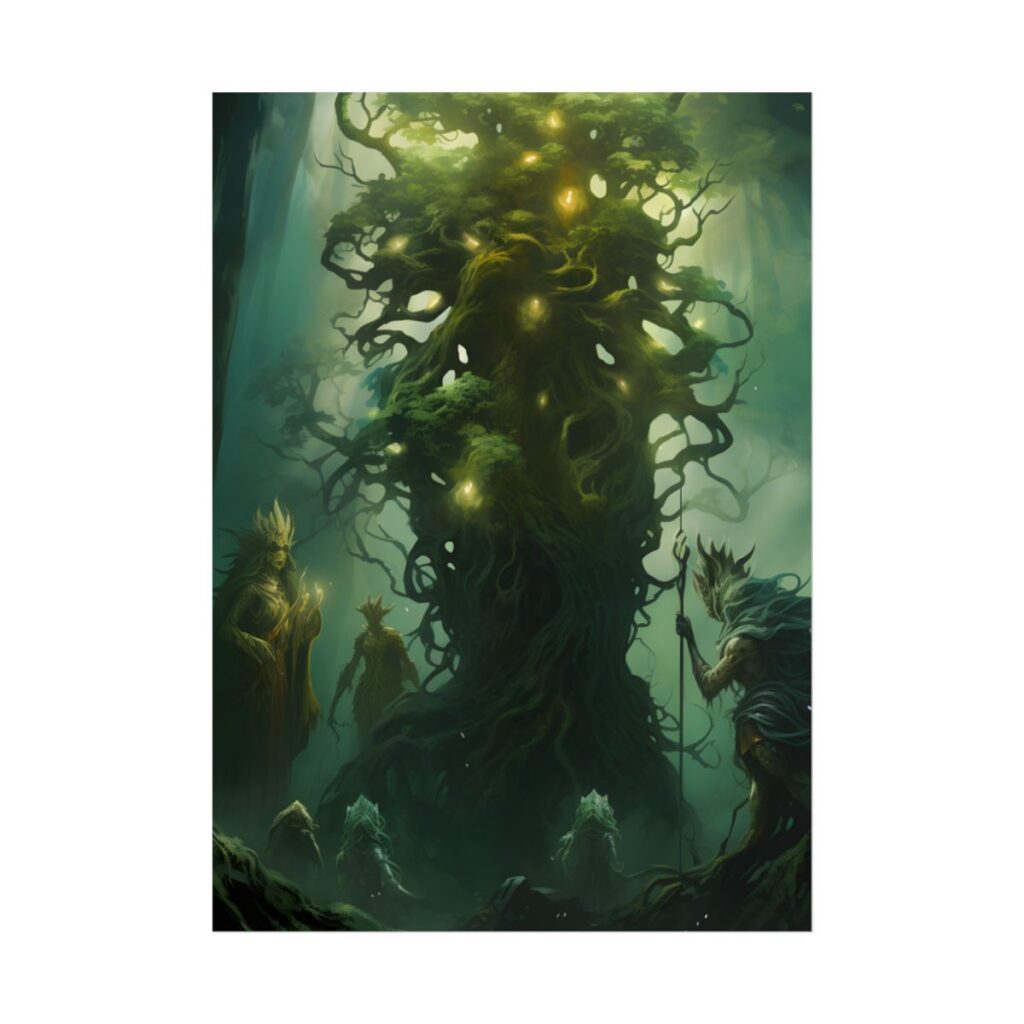 Mystical Forest Guardians: Ancient Tree Spirits Digital Artwork - Poster