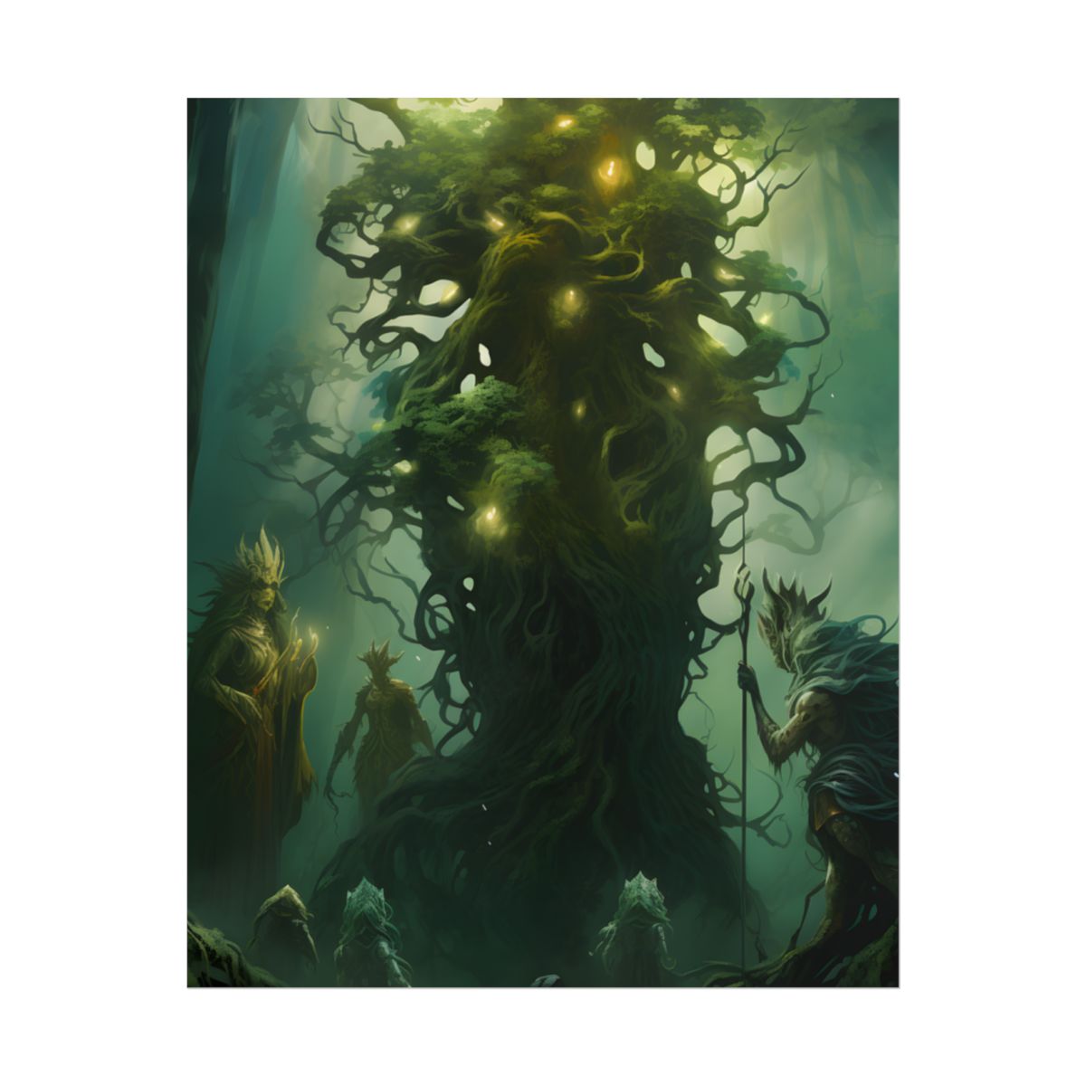 Mystical Forest Guardians: Ancient Tree Spirits Digital Artwork - Poster